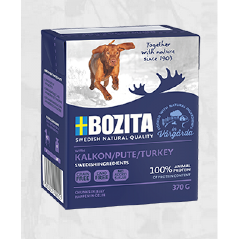 BOZITA Dog Chunks in Jelly Turkey, 370g - bezgraudu gabaliņi želejā ar tītaru suņiem