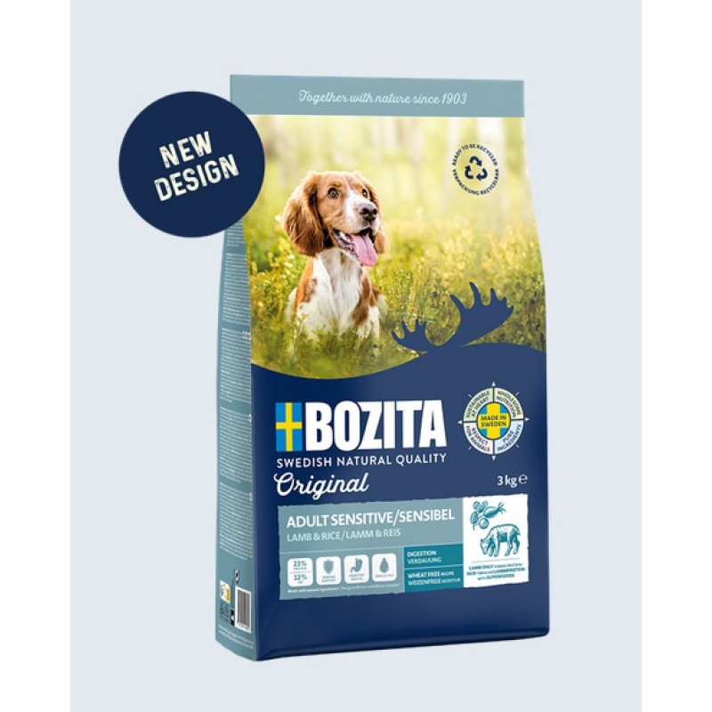 Bozita Original Adult Sensitive Digestion, 12kg - bezkviešu sausā barība ar jēru un rīsiem suņiem ar jūtīgu gremošanu