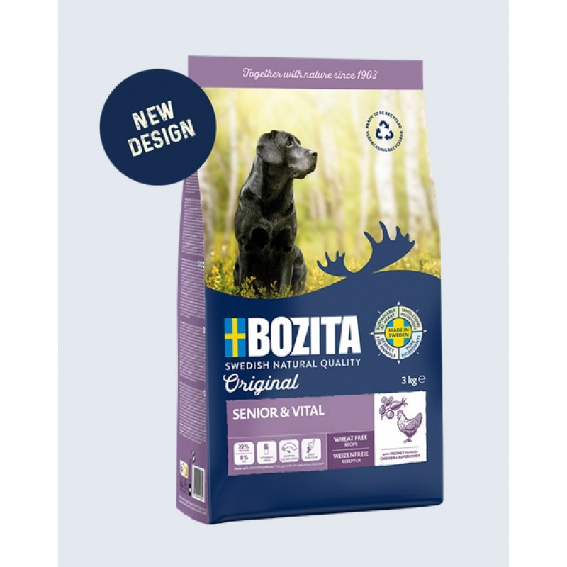 Bozita Original Senior & Vital, 12kg - bezkviešu sausā barība veciem suņiem
