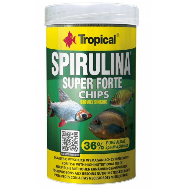 Tropical Super Spirulina Forte Chips, 100ml/52g - lēni grimstoši čipsi ar spirulīnu