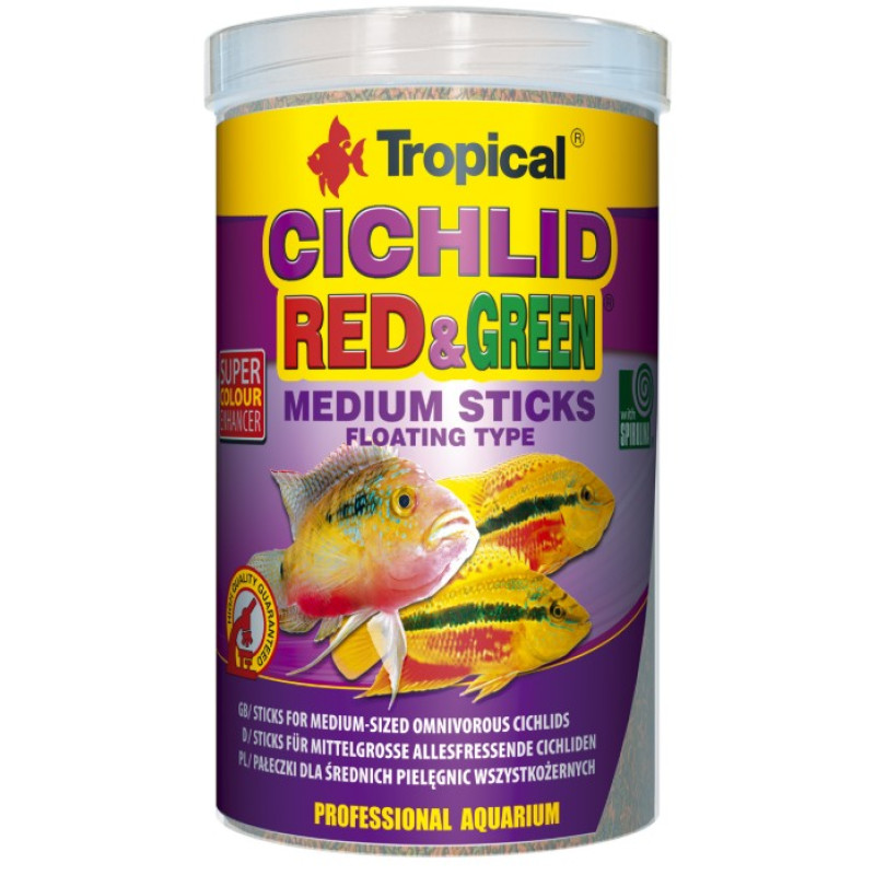 Tropical Cichlid Red&Green Sticks M, 5L/1.8kg - peldošas nūjiņas ar spirulīnu un astaksantīnu cihlīdām