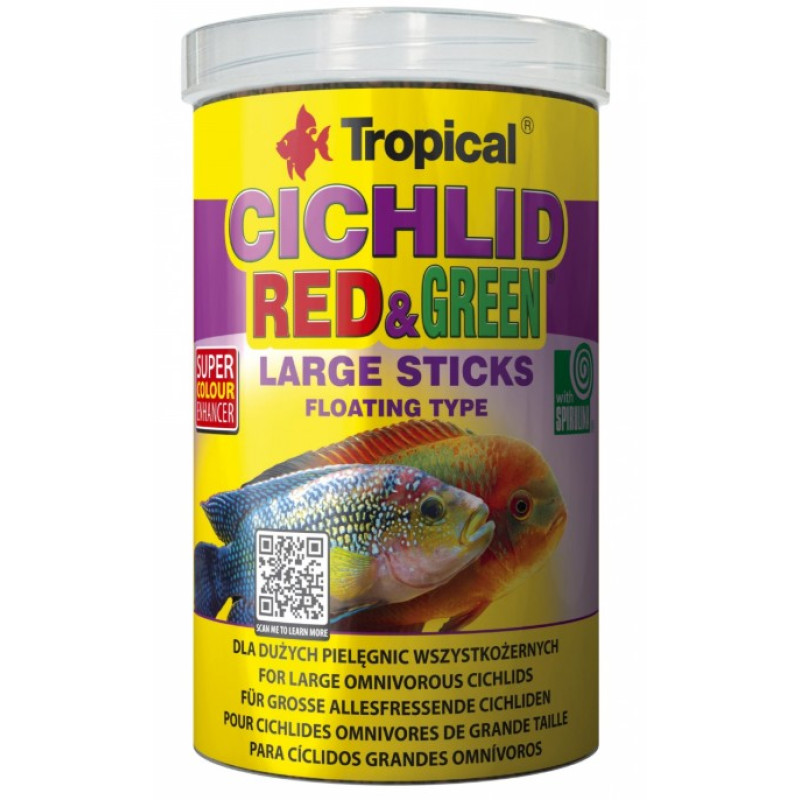 Tropical Cichlid Red&Green Sticks L, 5L/1.5kg - peldošas nūjiņas ar spirulīnu un astaksantīnu cihlīdām